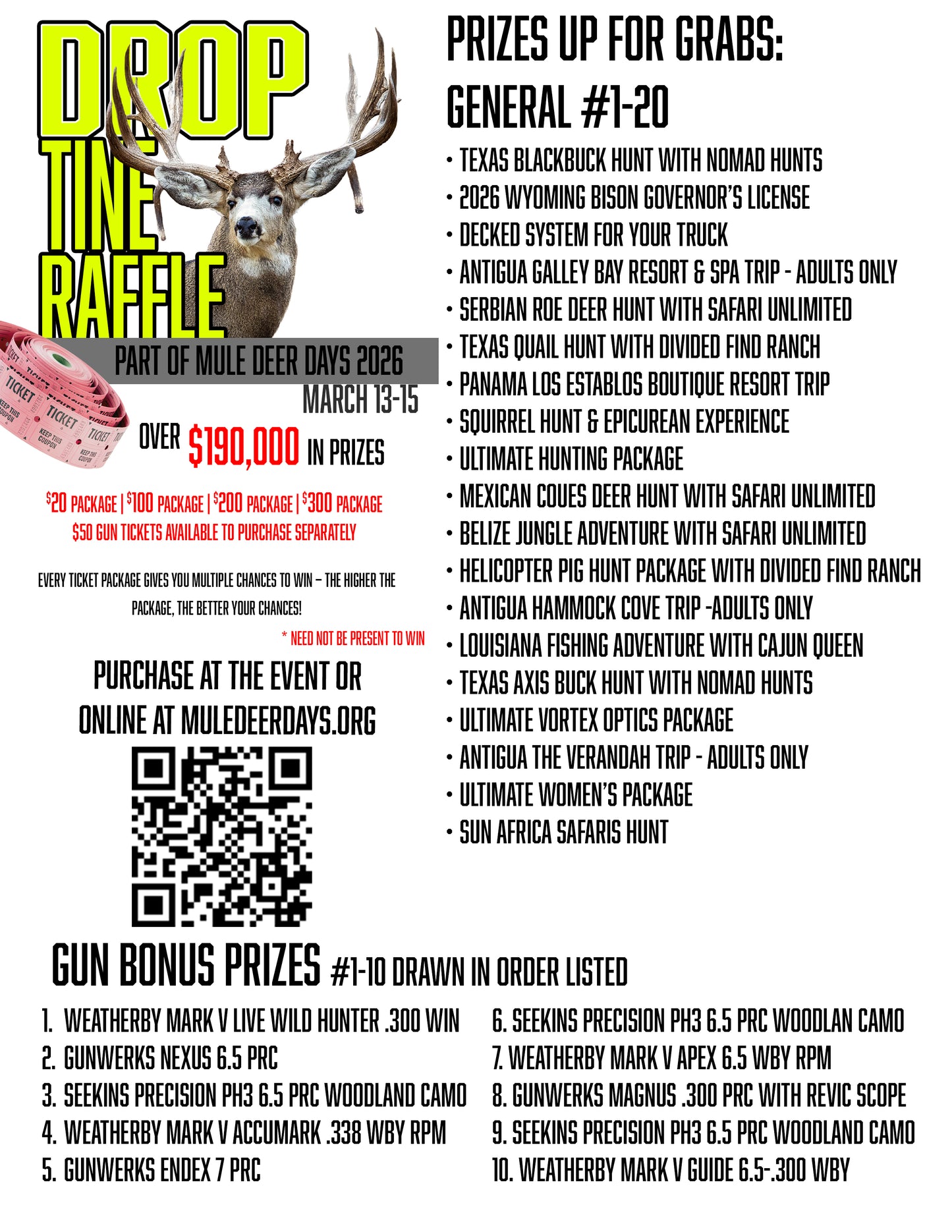 DROP TINE RAFFLE - $50 Gun Ticket